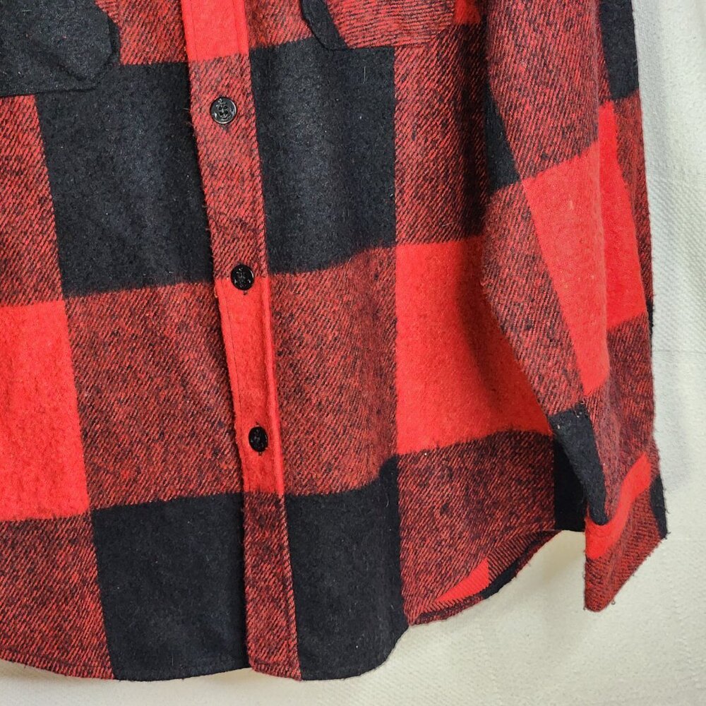 Bronzini Red and Black Buffalo Check Wool Blend Semi Lined Vintage Shacket Sz L - Picture 7 of 16